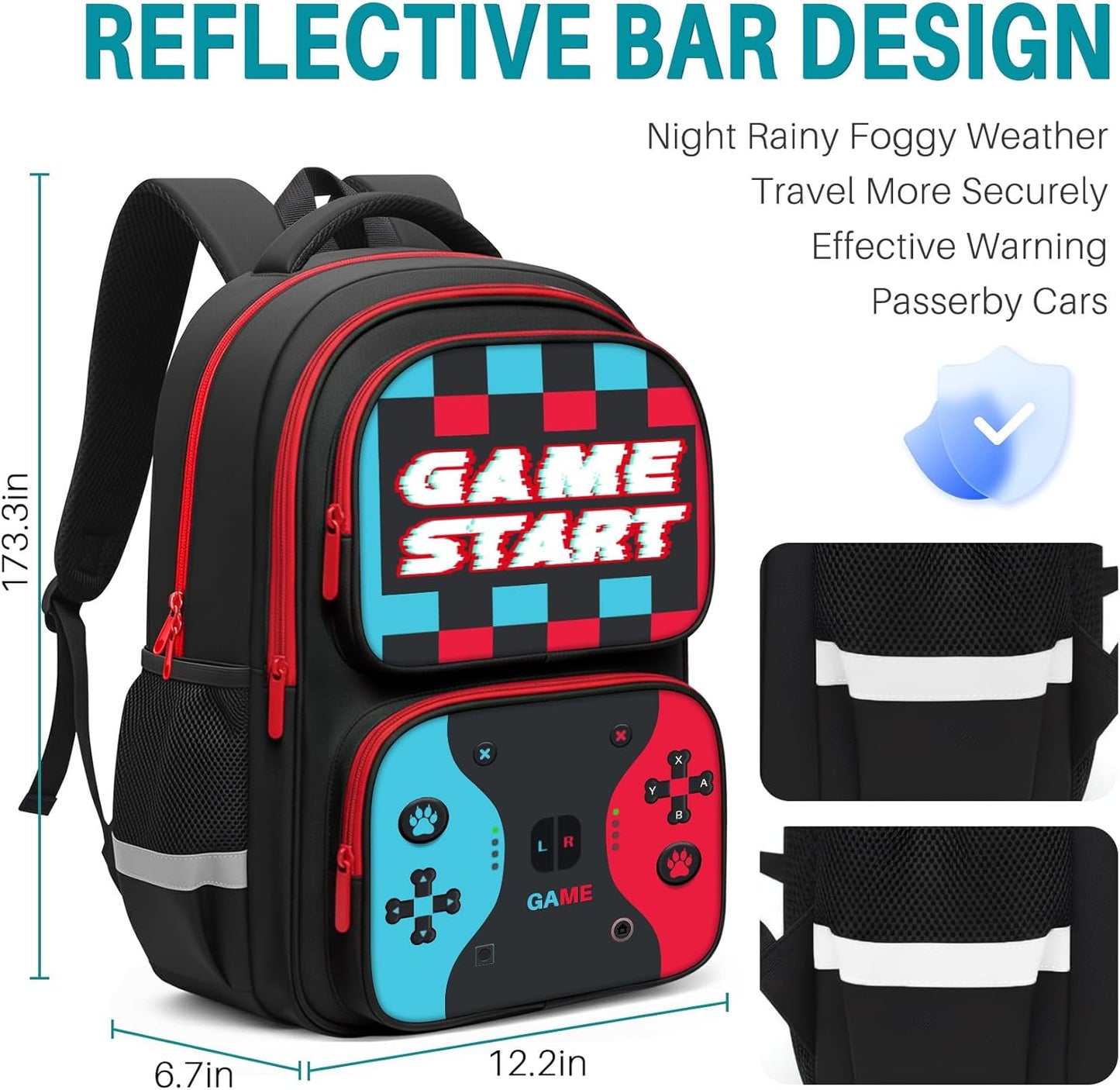 17 Inch Large Capacity Gamer Backpack for Boys - Complete 3pcs Set with Insulated Lunch Box and Zipper Pencil Case, Ideal for Elementary Middle School Teen Boys