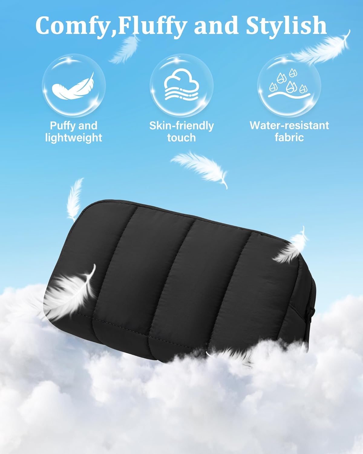 oscaurt 2 Pcs Makeup Bag Travel Toiletry Bag for Women Puffy Padded Cosmetic Pouch Purse Wide-open Makeup Organizer Case Travel Essentials