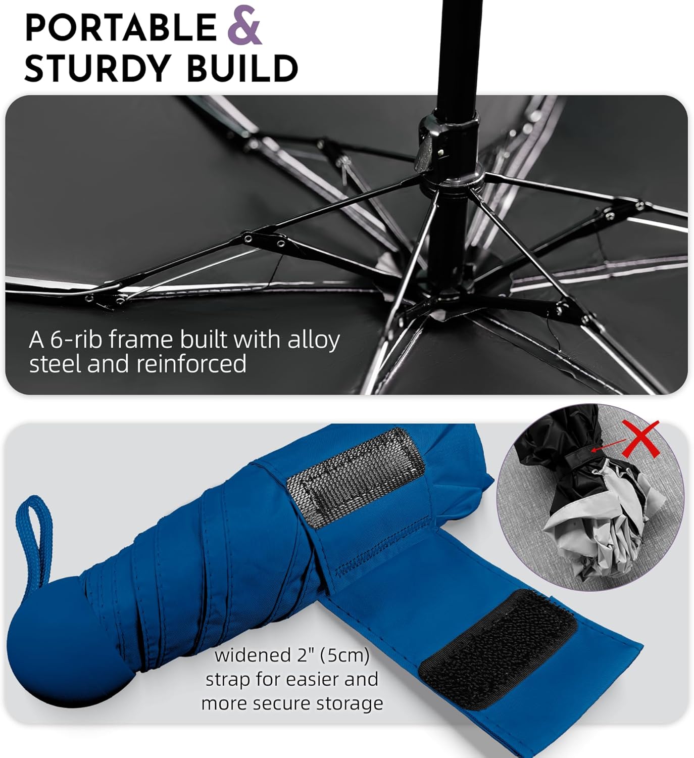 Travel Mini Umbrella Compact Small & Lightweight, UV Rain Protection, Pocket-Sized Folding Umbrellas with Quickdraw & Case for Men Women & Kids Backpack