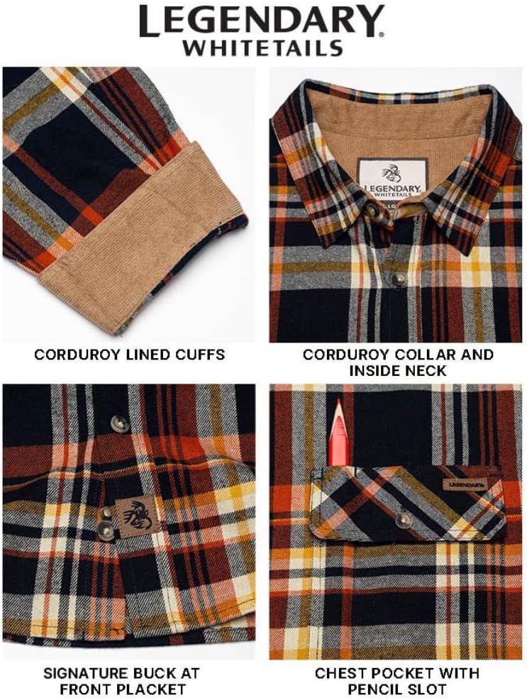 Legendary Whitetails Men's Flannel Shirt Long Sleeve Button Down 100% Cotton