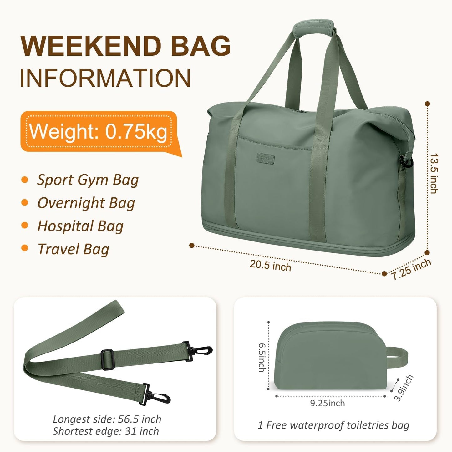 Expandable Travel Duffle Bags Weekender Overnight Bags for Women Men Hospital Bag for Women Labor Delivery with Toiletry Bag Waterproof