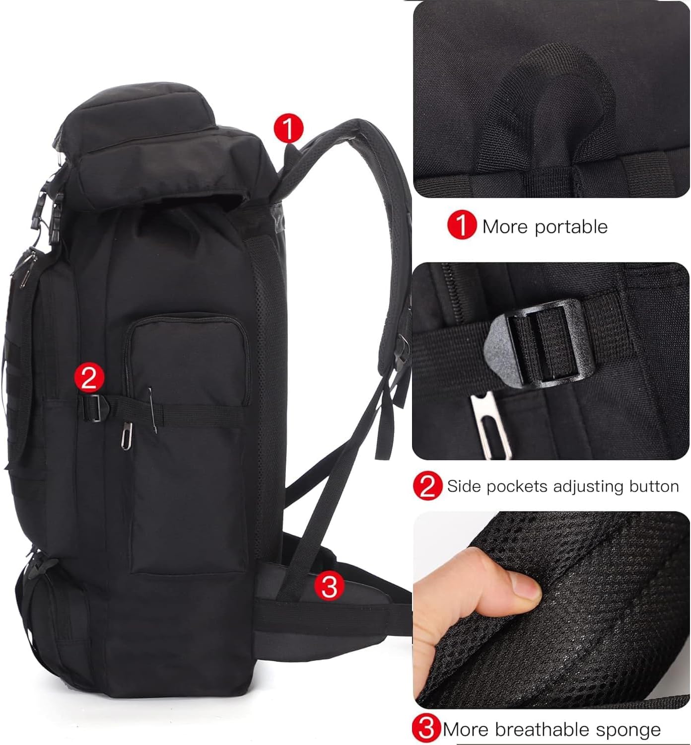 100L Hiking Backpack Men Large Waterproof Camping Backpack Lightweight Packable Backpacking Backpack Daypack Military Rucksack for Men Travel Climbing Outdoor Sports