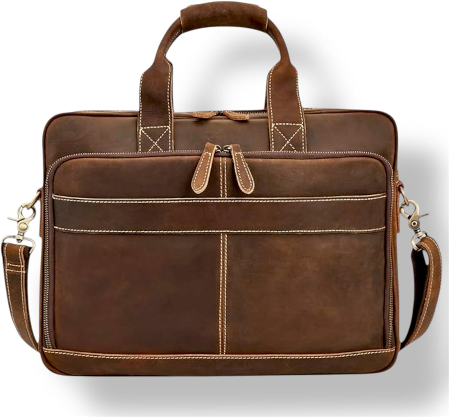 16 Inch Full Grain Leather Laptop Messenger Briefcase Bag for Men - Leather Satchel for Business Travel and Office Crossbody Shoulder Bag - Brown