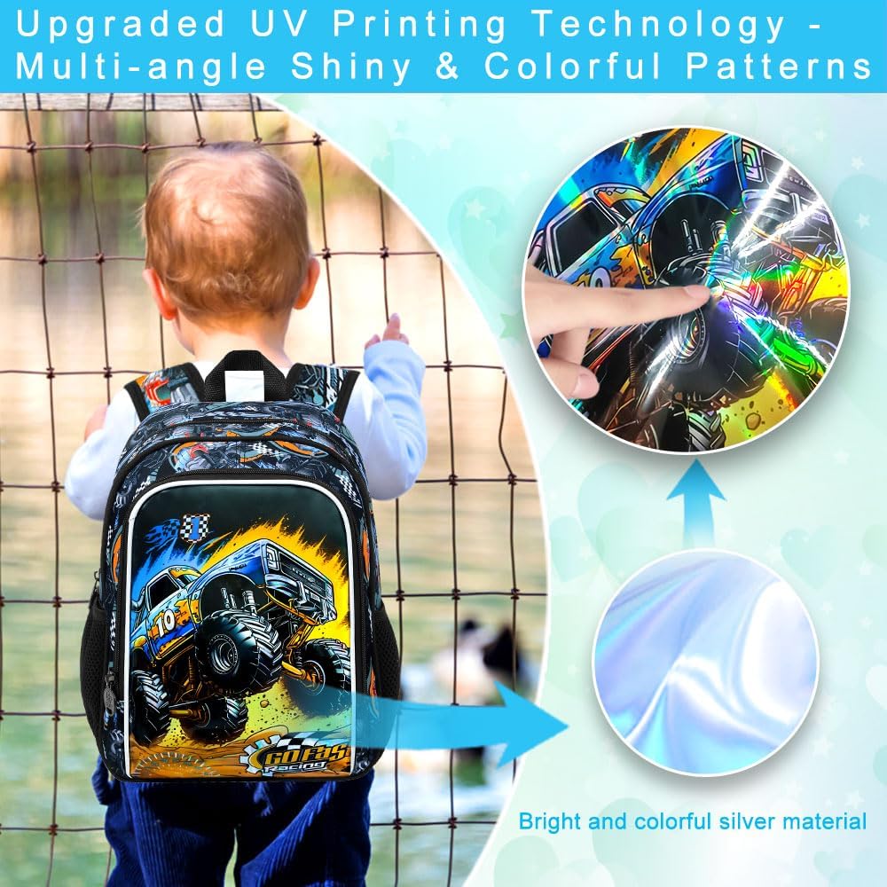 13" Truck Toddler Backpack for Boy, School Kids Bookbag for Preschool Kindergarten(Black)