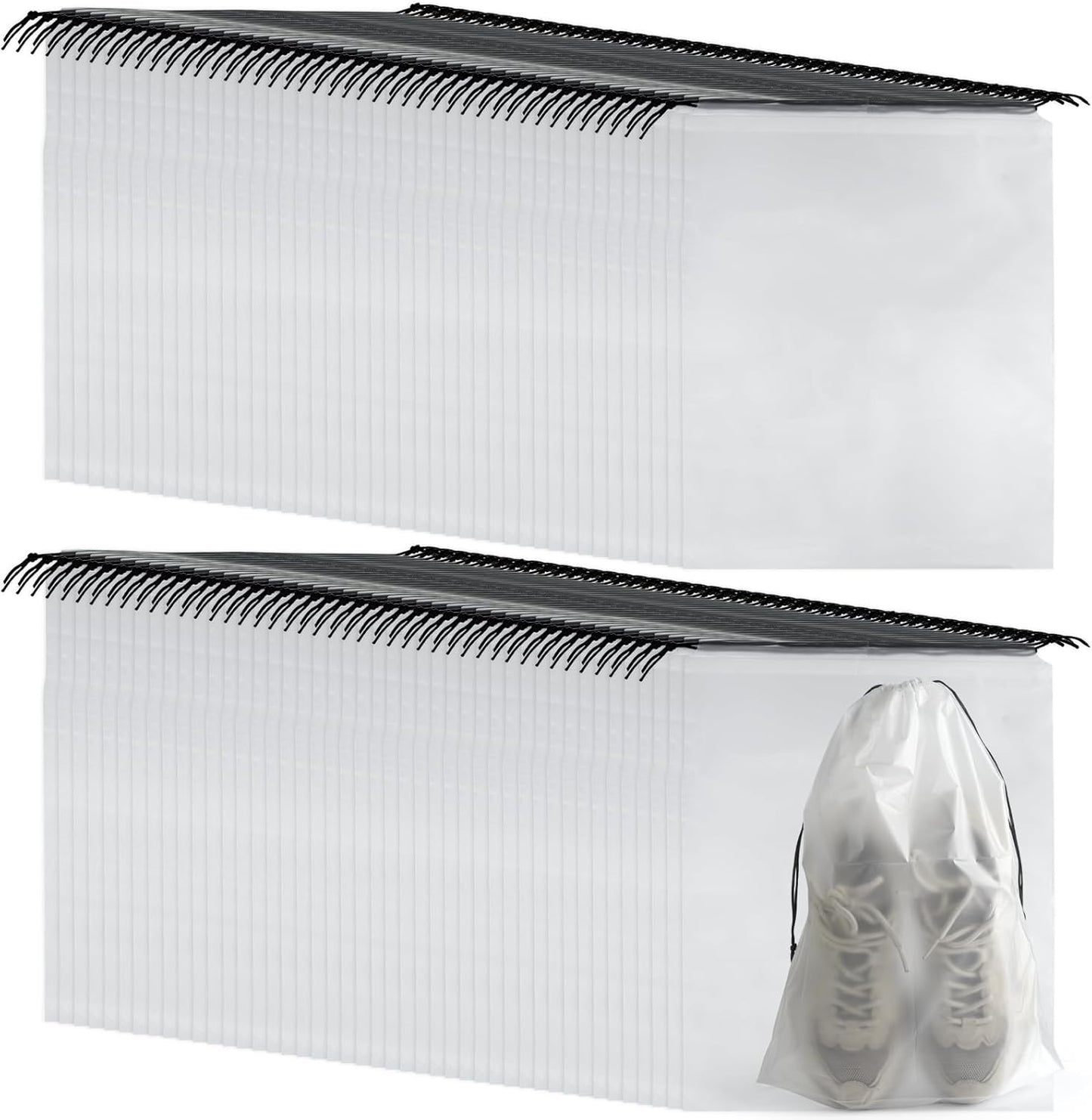 100Pcs Shoe Bags for Travel，PLULON 15.7" x 11.8" Clear Drawstring Storage Plastic Bags Shoes Organizer for Packing Waterproof Dustproof Women Men Portable Travel Essentials