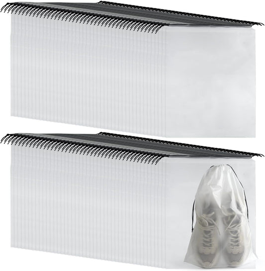100Pcs Shoe Bags for Travel，PLULON 15.7" x 11.8" Clear Drawstring Storage Plastic Bags Shoes Organizer for Packing Waterproof Dustproof Women Men Portable Travel Essentials