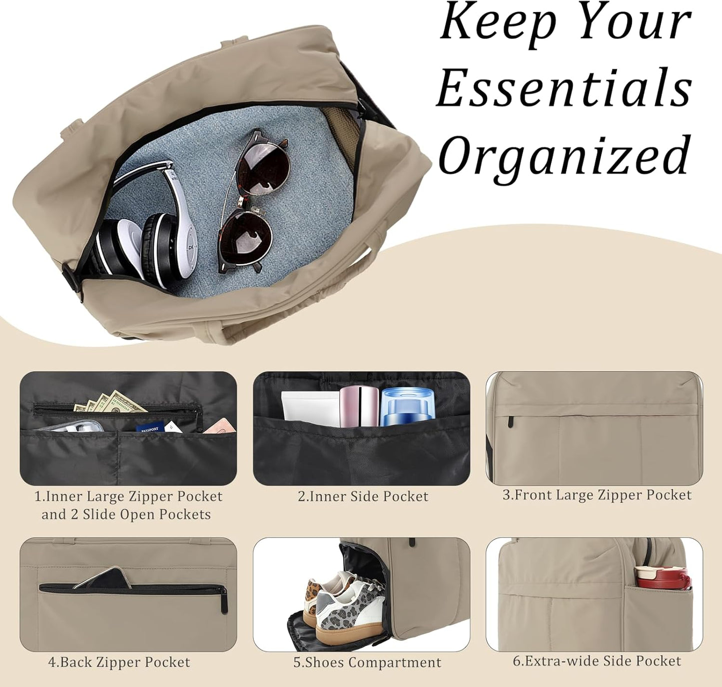 U+U Gym Bag for Women, Duffle Bag with Shoe Compartment Travel Carry on Weekender Bag, Personal Item Travel Bag for Overnight, Water Resistant