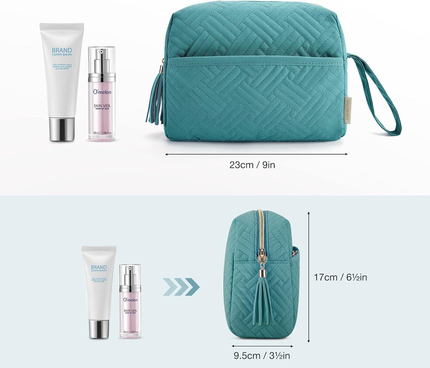 BAGSMART Makeup Bag, Elegant Roomy Cosmetic Pouch for Purse,Travel Zipper Pouch,Water-resistant Toiletry Bag,Makeup Accessories Organizer, Teal