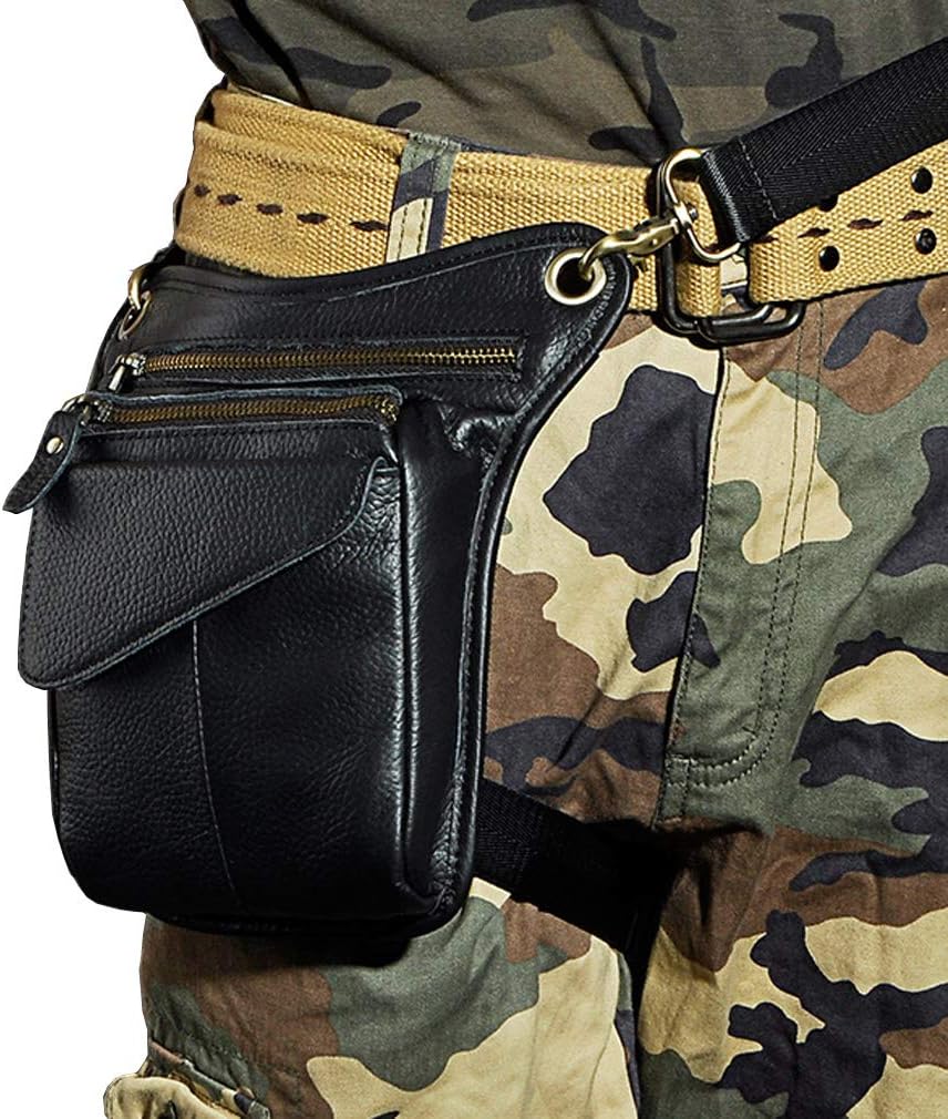 Leather Waist Pack Drop Leg Bag for Men Women Belt Bumbag Multi-Purpose Motorcycle Bike Outdoor Sports Tactical Cycling Riding Hiking Camping Pouch