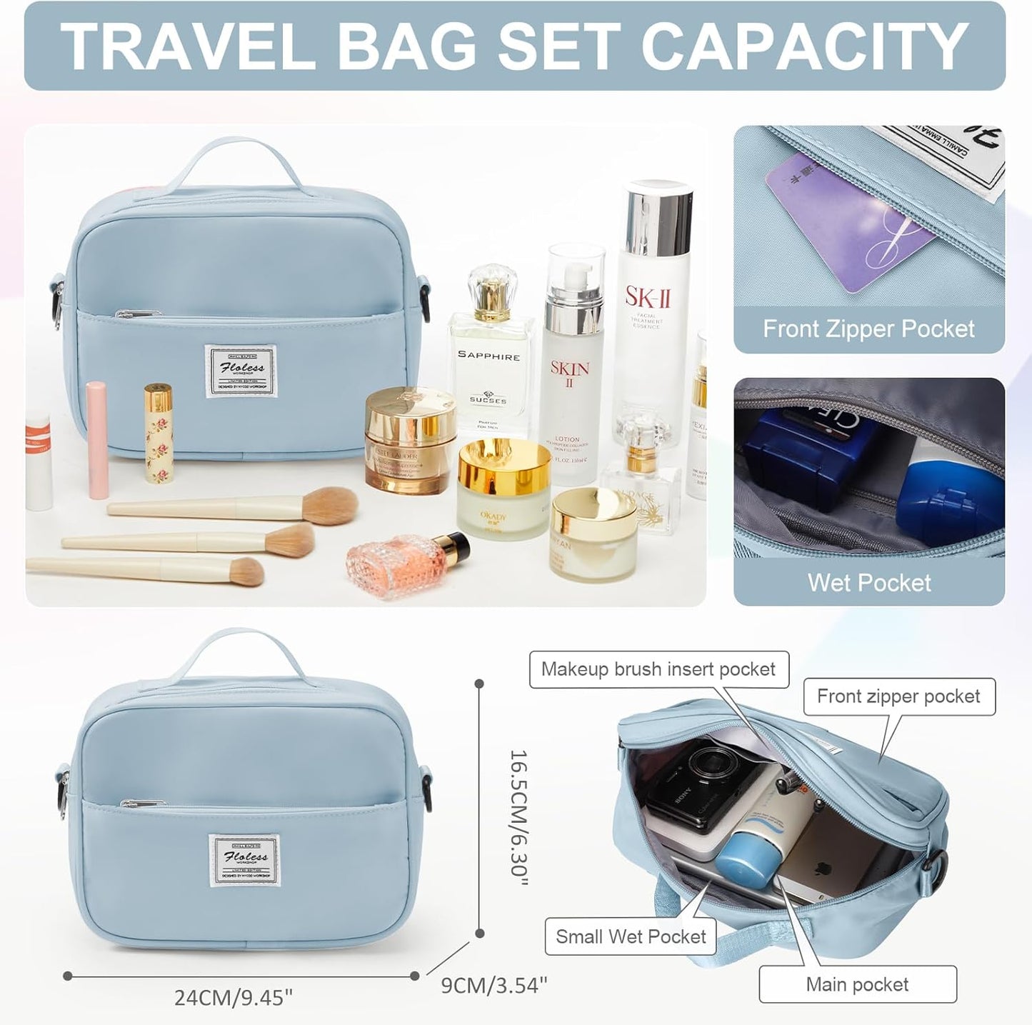 Gym Bag for Women with Shoes Compartment,Small Travel Duffel Bag with Toiletry Bags Sport Tote Overnight Weekender Carry on Personal Item Bags for Airlines Ligh Blue