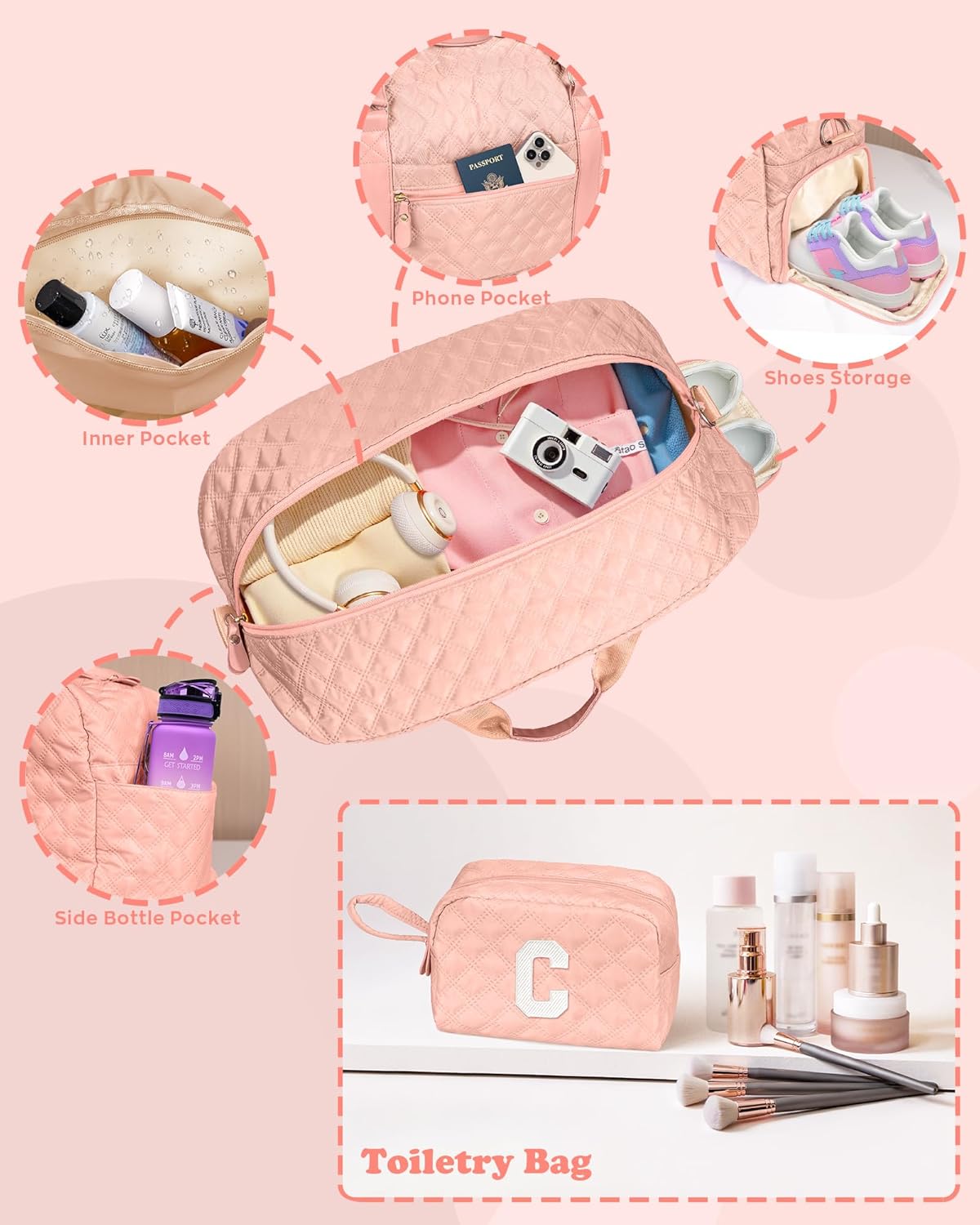 Monogram Duffle Bag Women Girls Gift: Initial Overnight bags, Dance Cheer bag Sports for Girl, Kid Gymnastics Bags, Birthday Gifts for Women Girls Kids Teens Mom Teacher