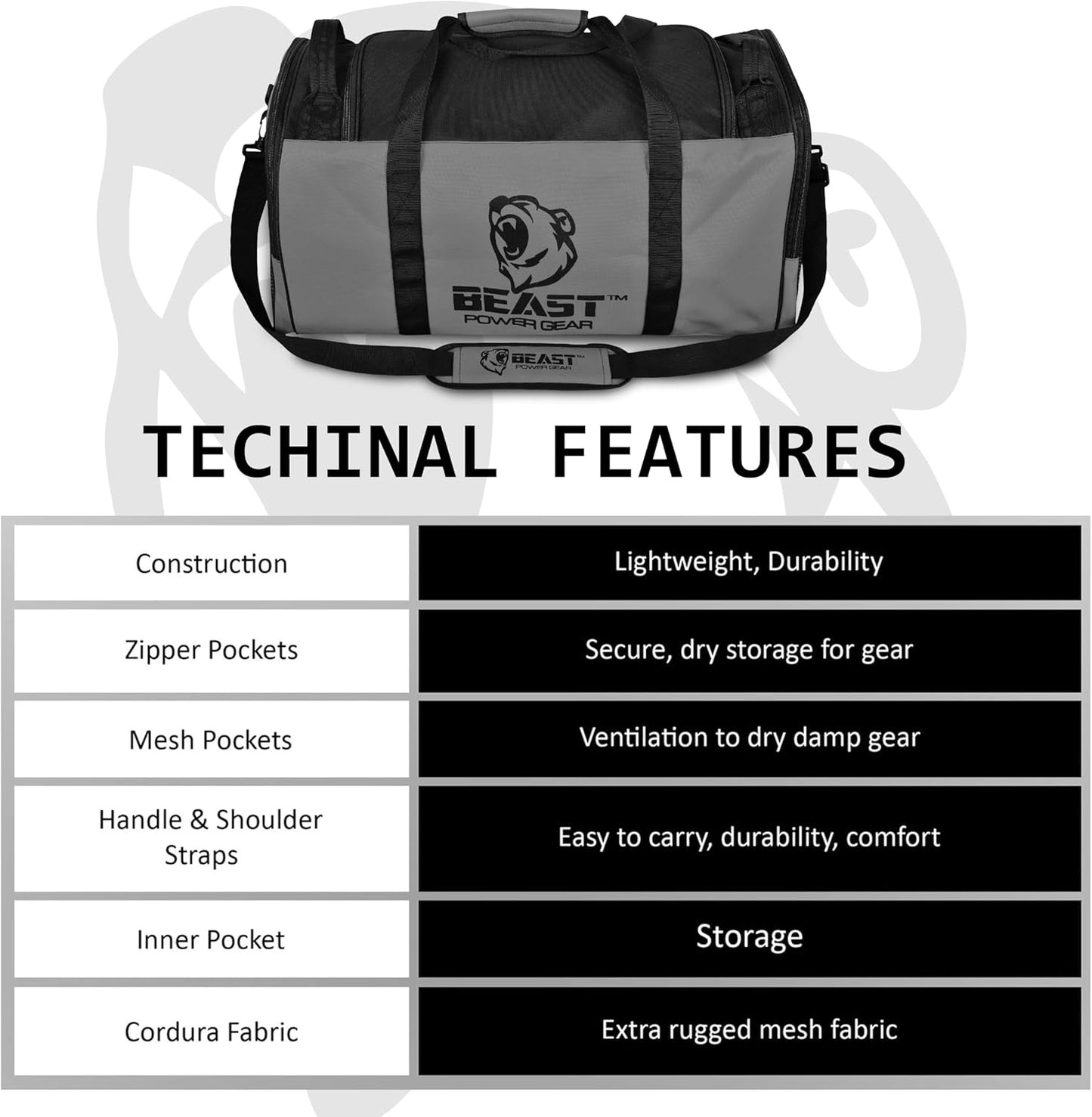 Duffel Gym Bag For Women with Shoe Compartment, Sports Bag with Zippered Pockets, Adjustable Straps Duffle Gym Bag For Men