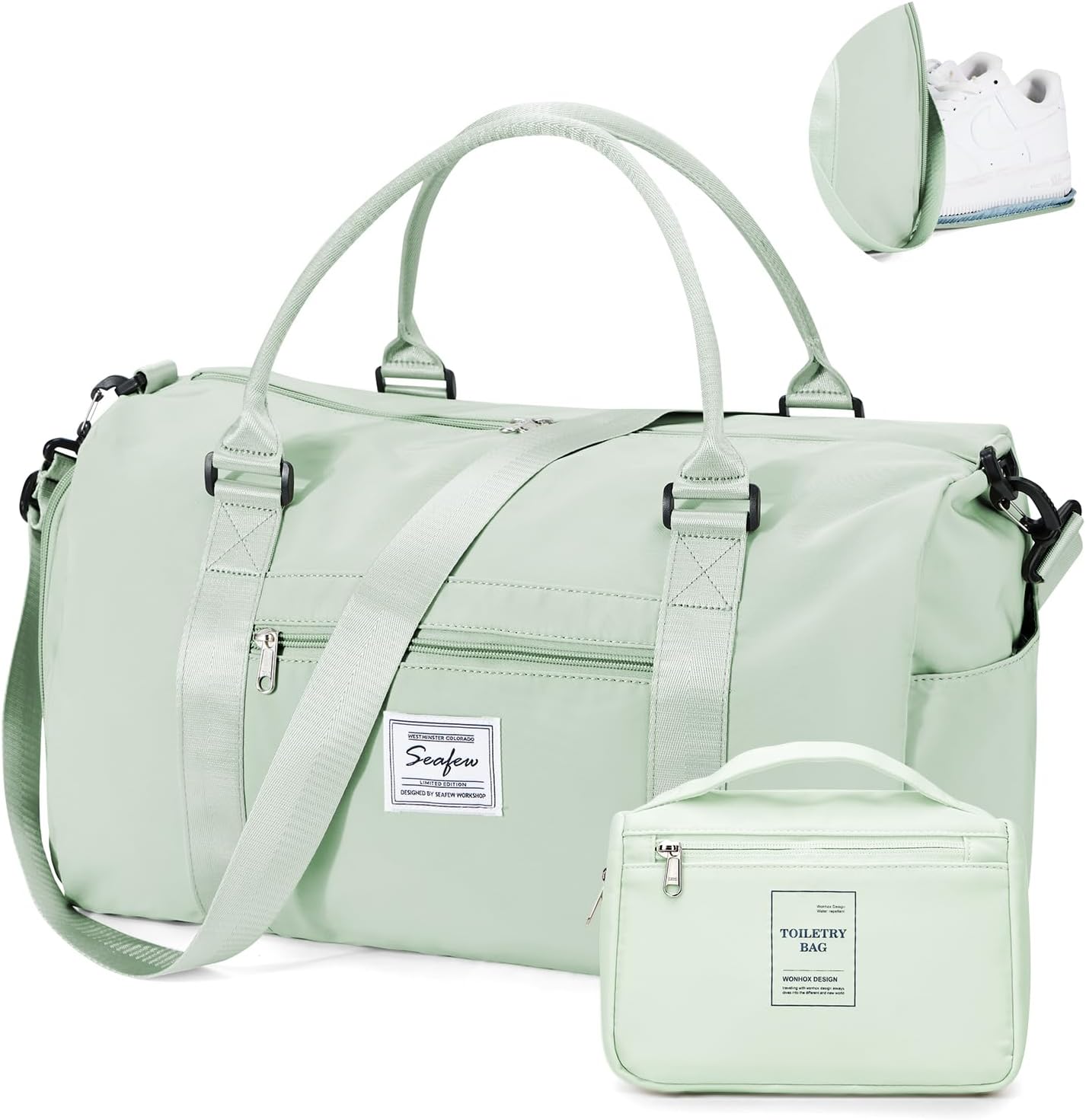 Gym Bag for Women with Shoes Compartment Small Duffel Bag Sport bag with Toiletry Bag Overnight Travel Tote Bags Weekender Carry on Bag Personal Item Bags for Airlines Mint Green