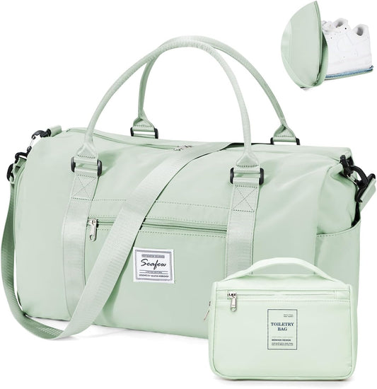Gym Bag for Women with Shoes Compartment Small Duffel Bag Sport bag with Toiletry Bag Overnight Travel Tote Bags Weekender Carry on Bag Personal Item Bags for Airlines Mint Green