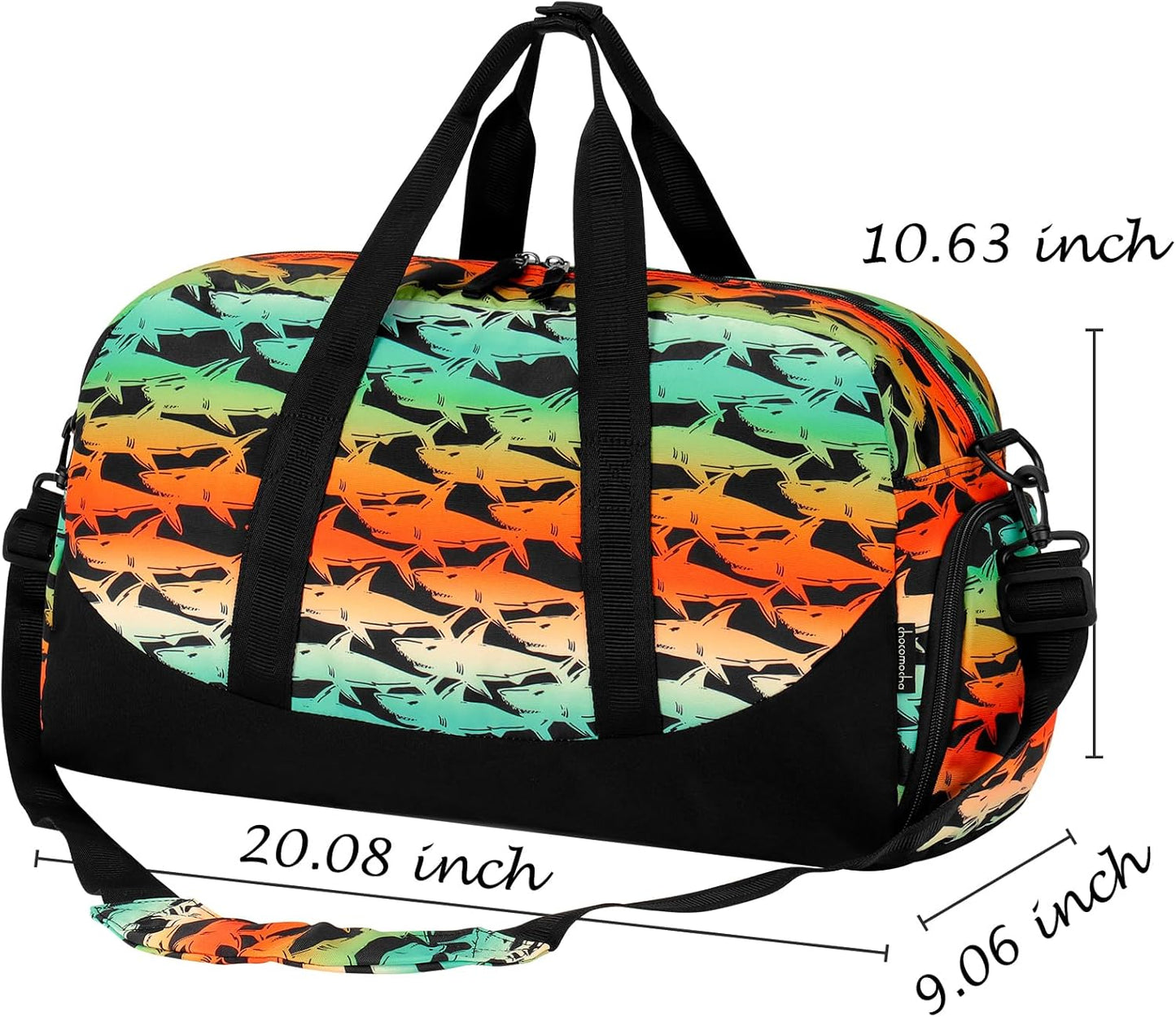Choco Mocha Kids Shark Duffle Bag for Boys - Travel, Overnight, Gym, Sports & Sleepover Bag - 6-8 Years Gift