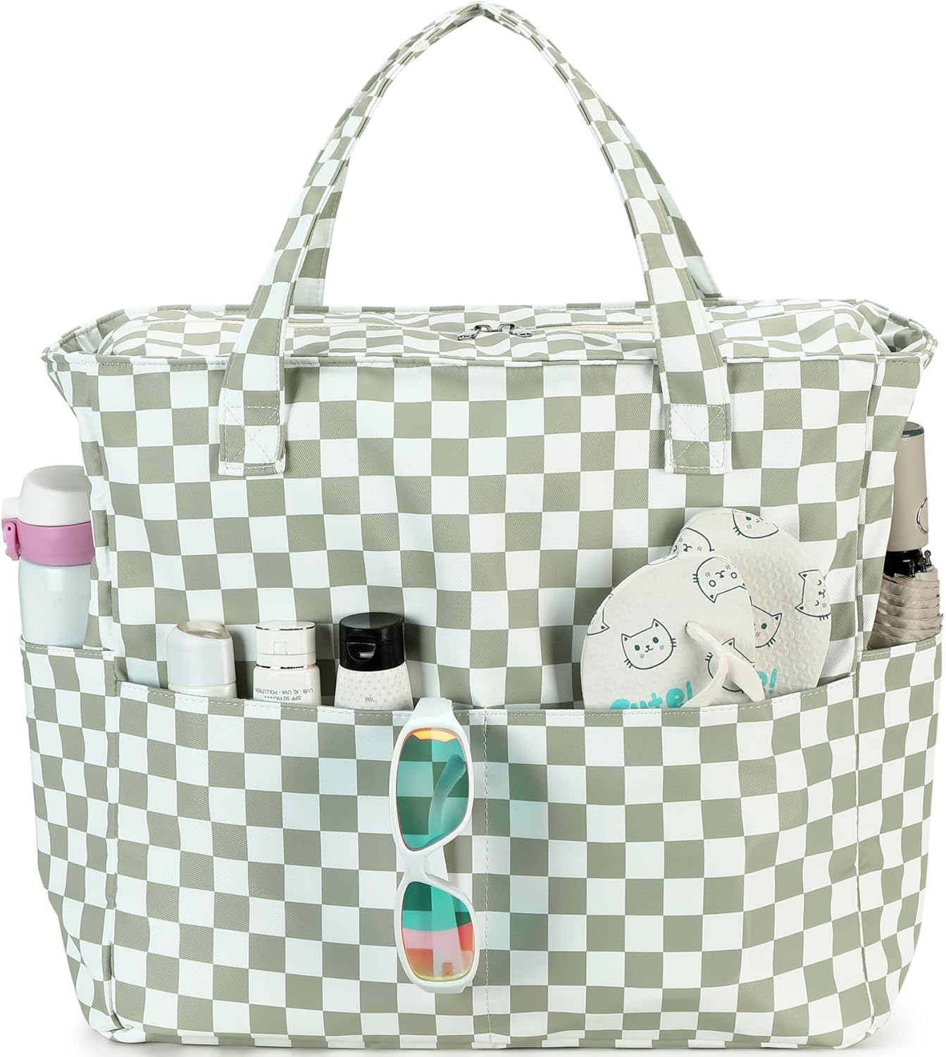 LEDAOU Large Beach Tote Bag Women Waterproof Sandproof Zipper Beach Tote Bag for Pool Gym Grocery Travel with Wet Pocket