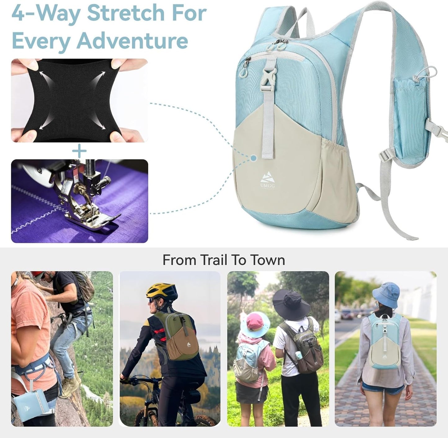 15L Small Hiking Backpack for Women Men Lightweight Packable Backpack Foldable Casual Daypack for Camping Travel Outdoor, Blue