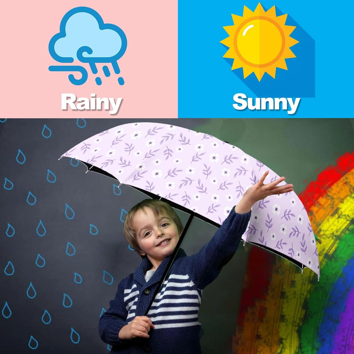 Small Travel Folding Umbrella for Girl, Portable, UV, SunShade, Compact, Automatic, Rain & Wind