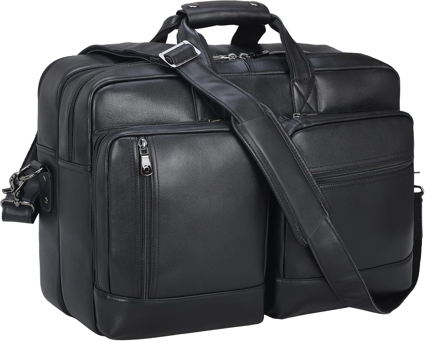 Leather Briefcase for Men Expandable Large 17 Inch Laptop Crossbody Shoulder Bag Business Travel Duffel Attache Case