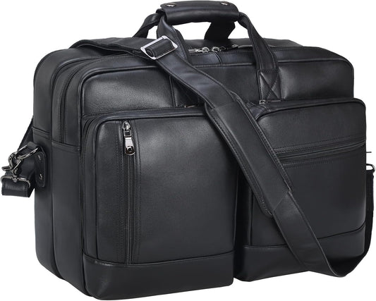 Leather Briefcase for Men Expandable Large 17 Inch Laptop Crossbody Shoulder Bag Business Travel Duffel Attache Case