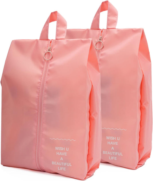 Shoe Bags for Travel, 2 Pack Large Multi-color Shoe Bags for Men Women, Waterproof Portable Shoe Organizer bag with Sturdy Zipper (Pink)