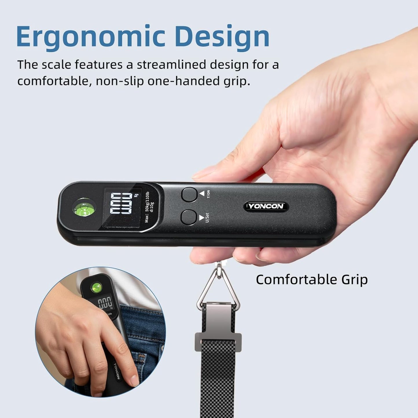 Luggage Scale - 110lb Digital Suitcase Weight Scale with LCD Display, 3 Units (lb/kg/oz) and Tare Function, Portable Travel Essentials for Backpacks, Packages and Outdoor Gear (Black)