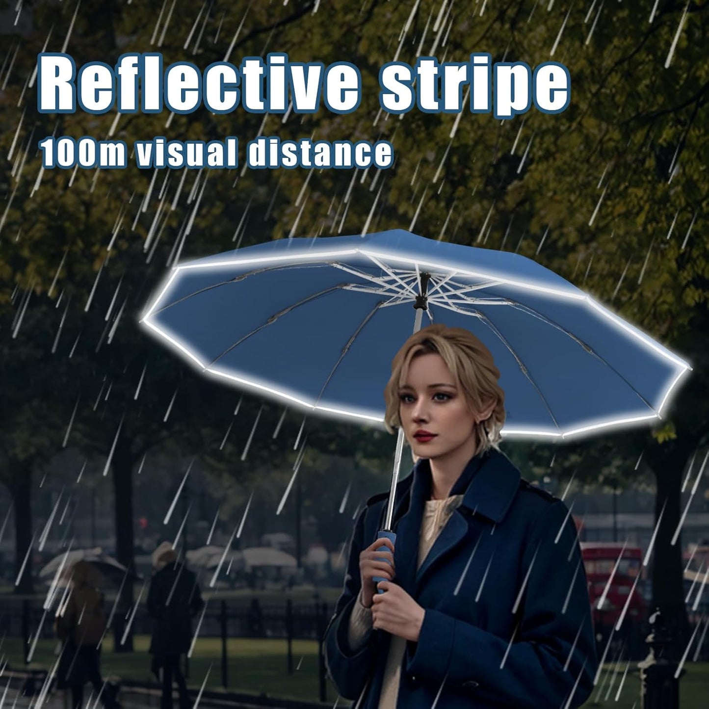 Large Windproof Travel Umbrella, Portable Reverse Folding Car Umbrella, Compact Inverted Design with Waterproof Canopy, Automatic, 10 Durable Ribs, 45.6/13 Inch, Fits Backpack