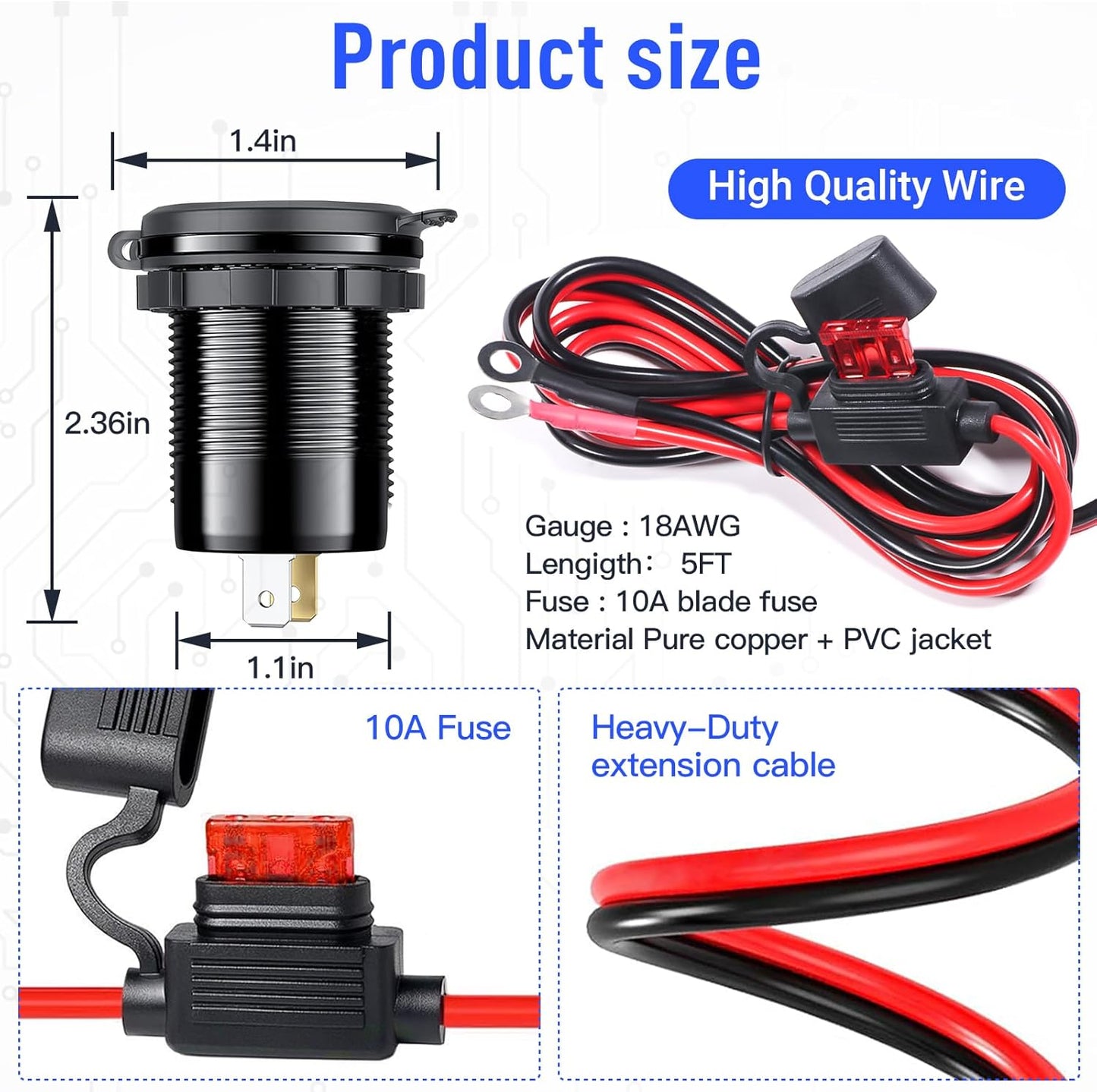 2 Pack 4 Port 12V Aluminum Car Charger - 78W Dual PD & QC Multiple USB Port Socket with Voltmeter, USB C Outlet, 12 Volt Cigarette Outlet Replacement for Marine Boat RV Truck Golf Cart Bus