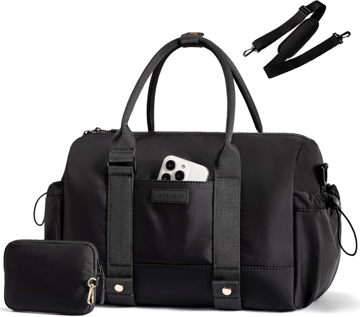 LOVEVOOK Small Gym Bag for Women with Yoga mat Holder, Mini Duffle Bag for Travel with Wet Pocket, Overnight Personal Item Bags (Black, 14.5 inch-Small-2Pcs)