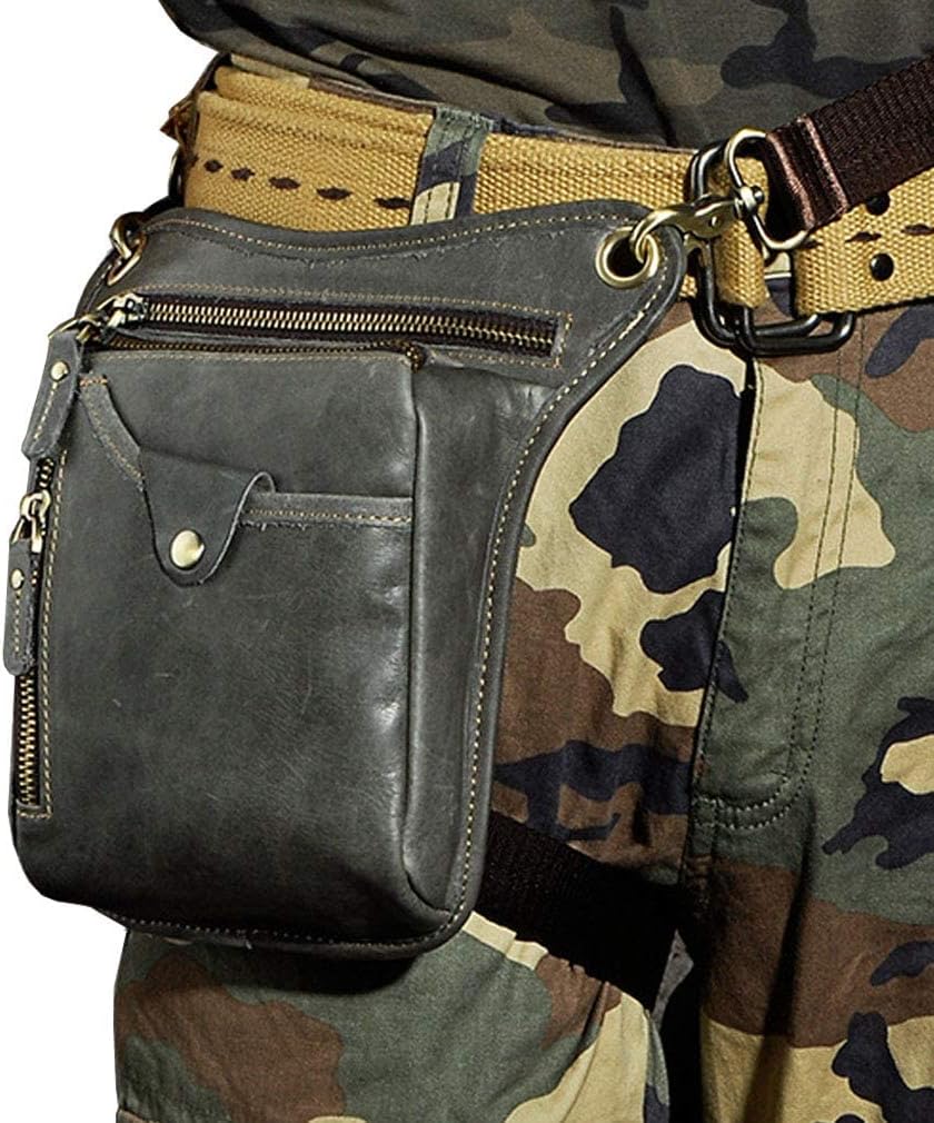 Leather Waist Pack Drop Leg Bag for Men Women Belt Bumbag Multi-Purpose Motorcycle Bike Outdoor Sports Tactical Cycling Riding Hiking Camping Pouch