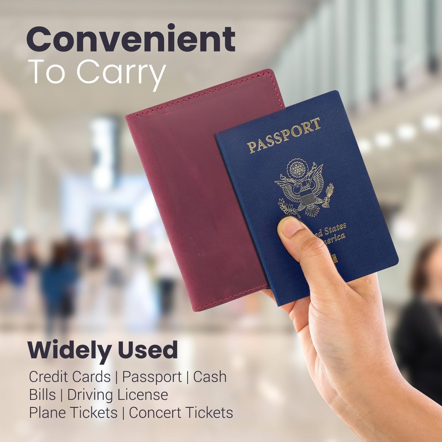 Leather Passport Holder with Travel Wallet, Genuine Leather Passport Cover- Passport Wallet, Leather Folding Wallet for Passports (Straight Cut, Red)