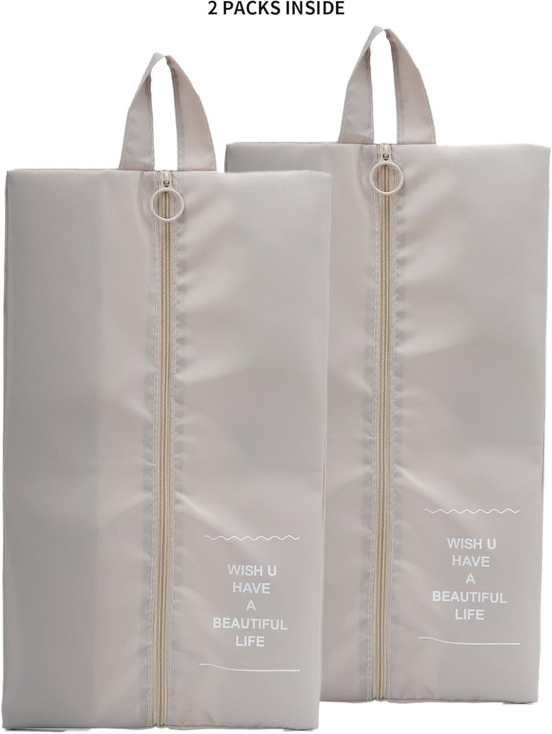 Shoe Bags for Travel, 2 Pack Large Multi-color Shoe Bags for Men Women, Waterproof Portable Shoe Organizer bag with Sturdy Zipper (Beige)