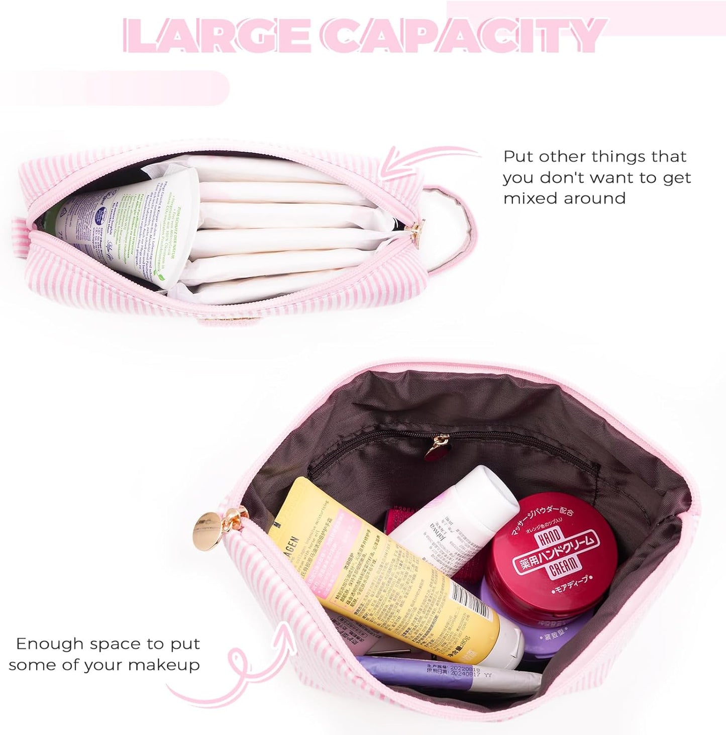 Bridesmaid Gifts Wedding Day - Bridal Shower Gifts,Maid of Honor Gifts,Initials Makeup Bag Set Cosmetic Bag - Pink,B