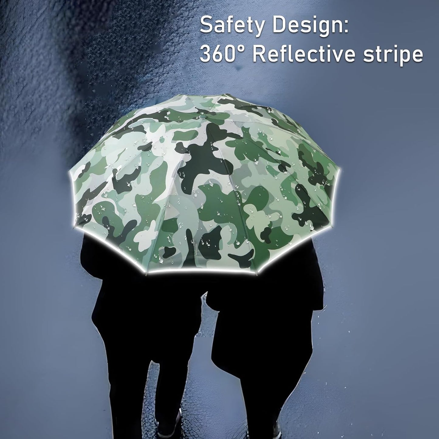 Large Windproof Travel Umbrella, Portable Reverse Folding Rain Umbrella for Car,Women and Men, Durable, Compact Inverted Design with Camouflage Canopy, Fits Backpack, 41.5/13 Inch, Automatic