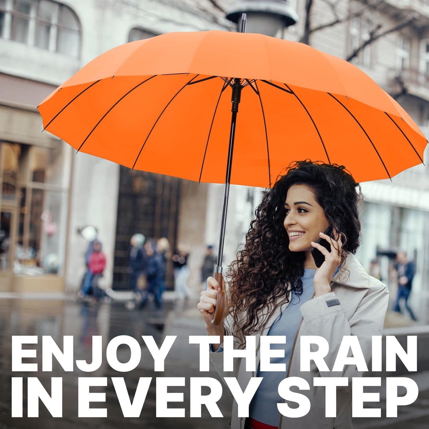 Royal Walk Windproof Large Umbrella for Rain 54 Inch Automatic Open for 2 Persons Wind Resistant Big Golf Umbrellas for Adult Men Women Classic Wooden Handle Fast Drying Strong 16 Ribs Travel 120cm