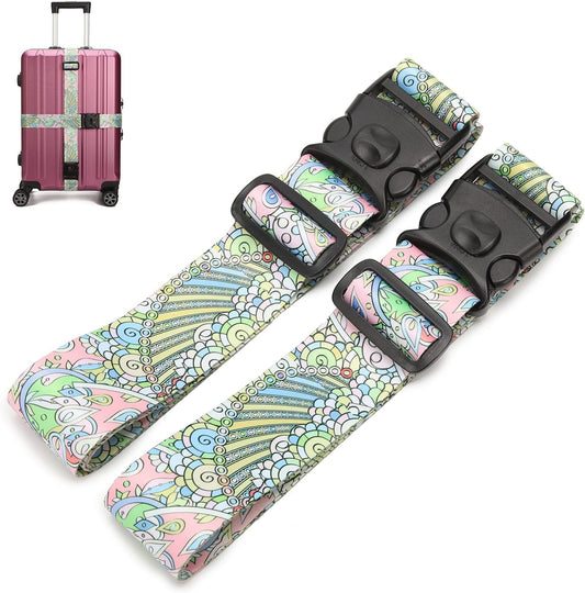 2 Pack 75'' x 2'' Adjustable Luggage Straps for Suitcase Belt Travel Bag Packing Straps Accessories (Rainbow)