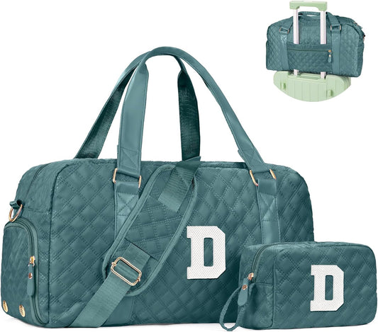 Initial Duffle Bag Women Girls Gift: Personalized Travel Gym bags, Dance Cheer bag Sports for Girl, Kid Gymnastics Bags, Birthday Gifts for Women Girls Kids Teens Mom Teacher