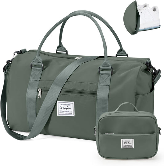 Gym Bagsfor Women with Shoes Compartment,Small Duffel BagsSport Bags with Toiletry Bags Overnight Travel Tote Bags Weekender Carry on Bag Personal Item Bag for Airlines Dark Green