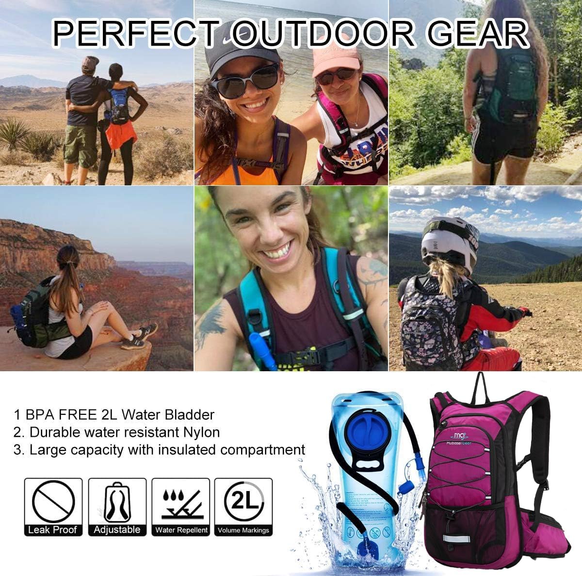 15L Insulated Hydration Backpack Pack with 2L Water Bladder Lightweight Hiking Backpack Bag for Women Men Daypack for Hiking Running Festival Camping Biking
