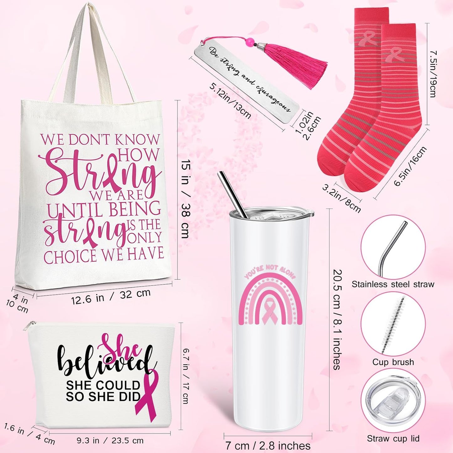 Silkfly 5 Pcs Book Lovers Gifts Set, Gifts for Book Lovers, Includes 20 oz Wine Tumbler Socks Bookmark Tote Bag and Cosmetic Bag (Pink Ribbon)