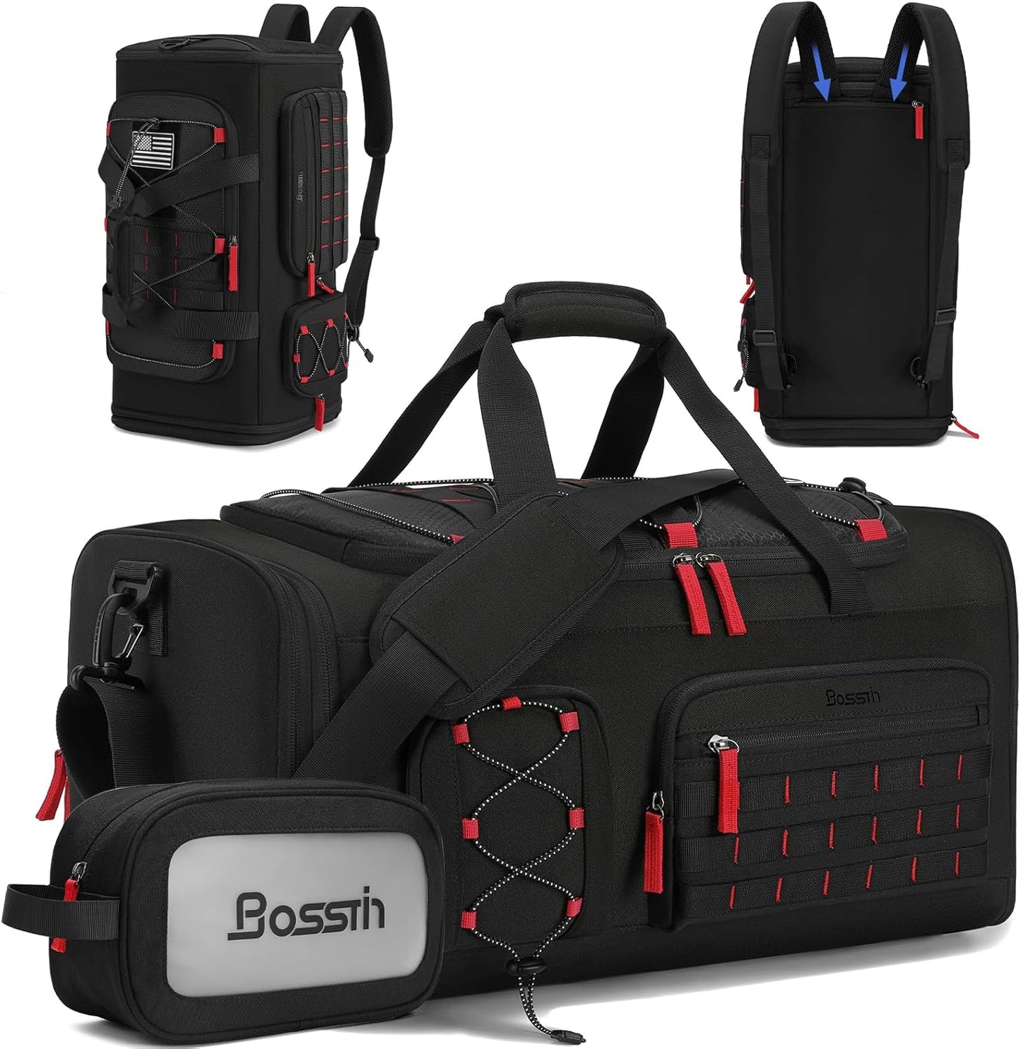 Bosstin Gym Bag for Men & Women, 45L Travel Duffle Sports Duffel Bag Gym Weekender Overnight Backpack with Shoe Compartment (Black)