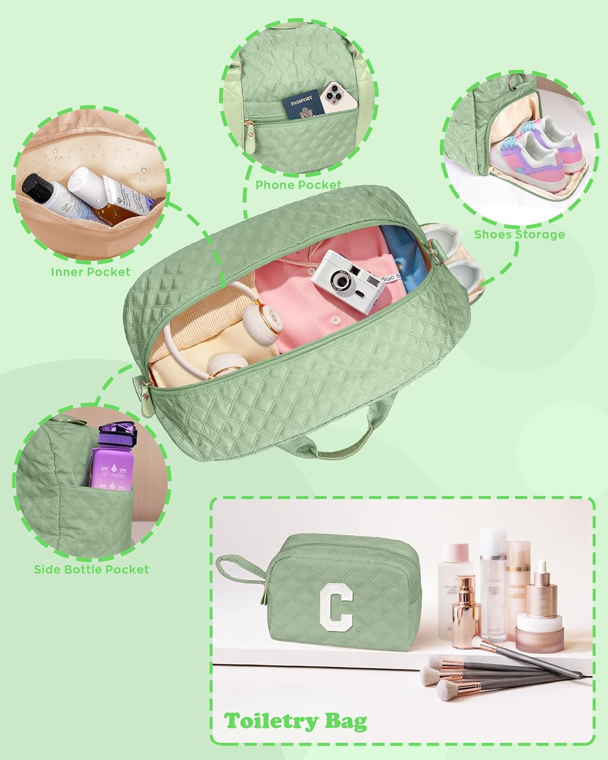 Monogram Duffle Bag Women Girls Gift: Initial Overnight bags, Dance Cheer bag Sports for Girl, Kid Gymnastics Bags, Birthday Gifts for Women Girls Kids Teens Mom Teacher