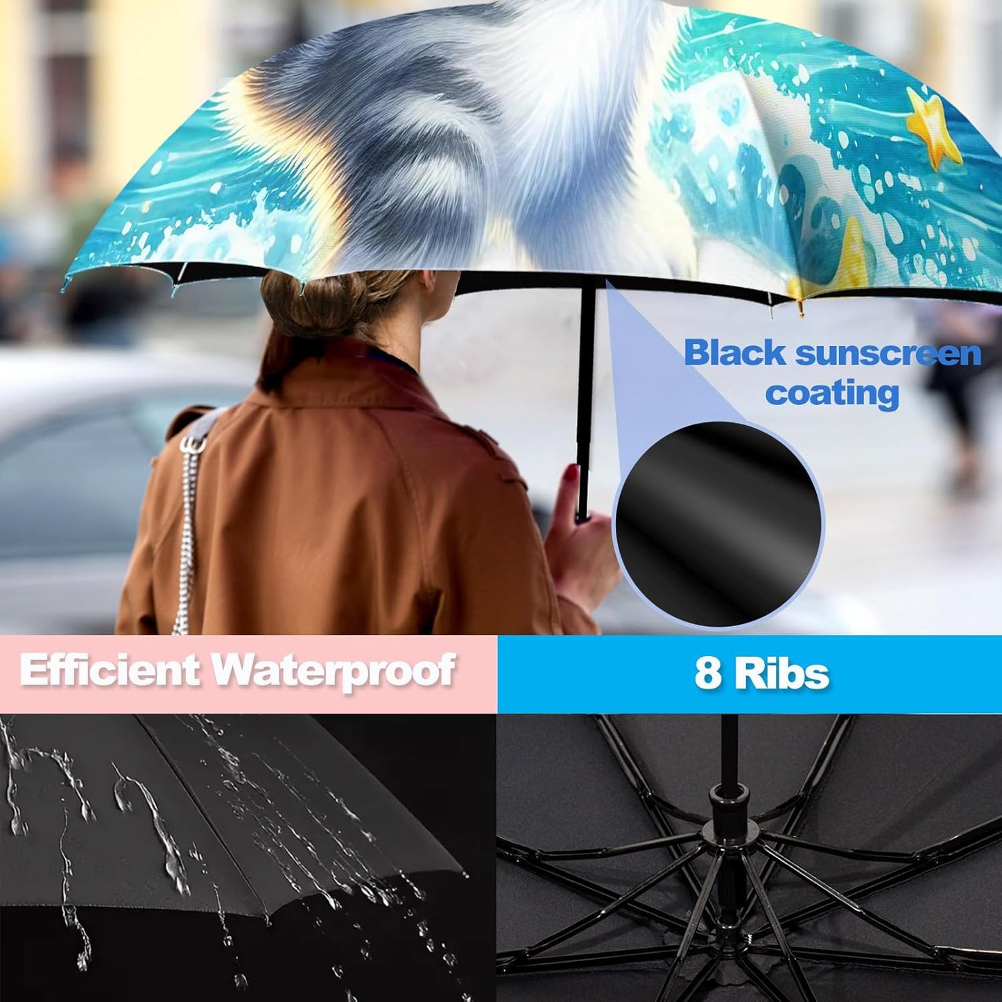 Small Travel Folding Umbrella for Girl, Portable, UV, SunShade, Compact, Automatic, Rain & Wind