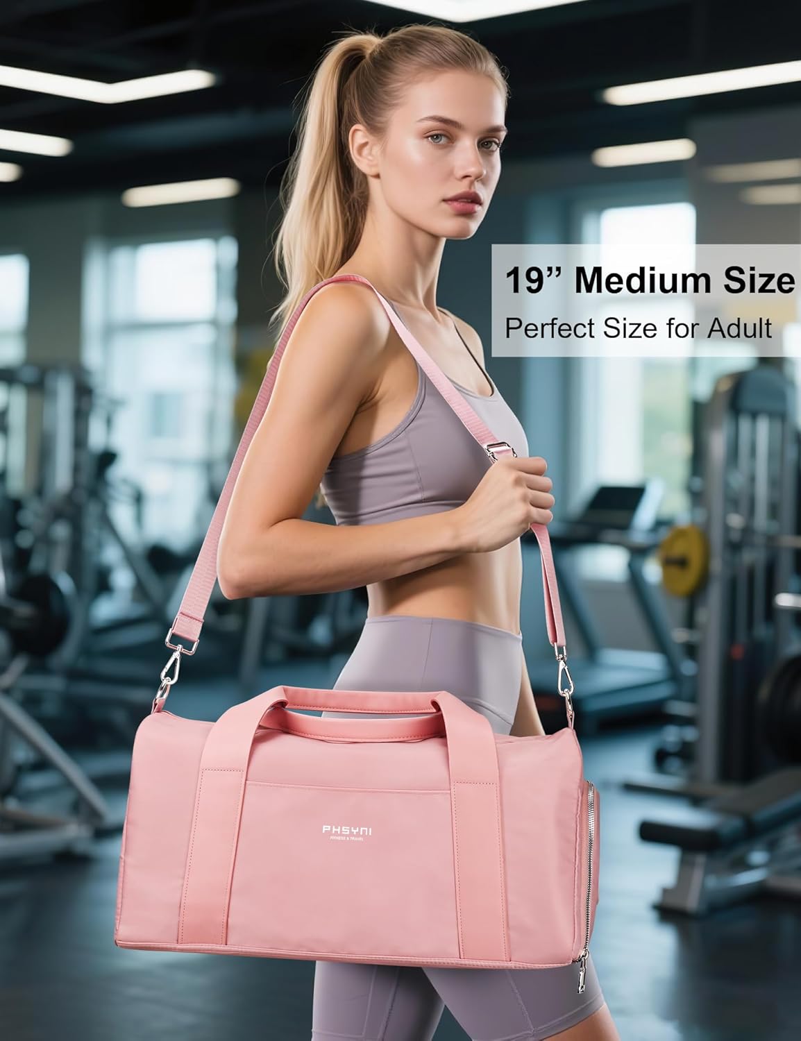 Pink Gym Bag for Women Girls with Shoe Compartment & Wet Pocket - Duffle Bag for Travel Sports Fitness Workout Athletic, 19"- Medium