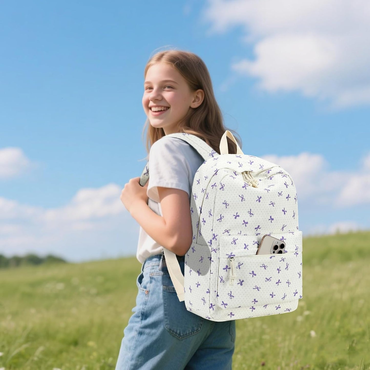 LEDAOU Backpack for Girls School Bag Kids Bookbag Teen Backpack Set Daypack with Lunch Bag and Pencil Case