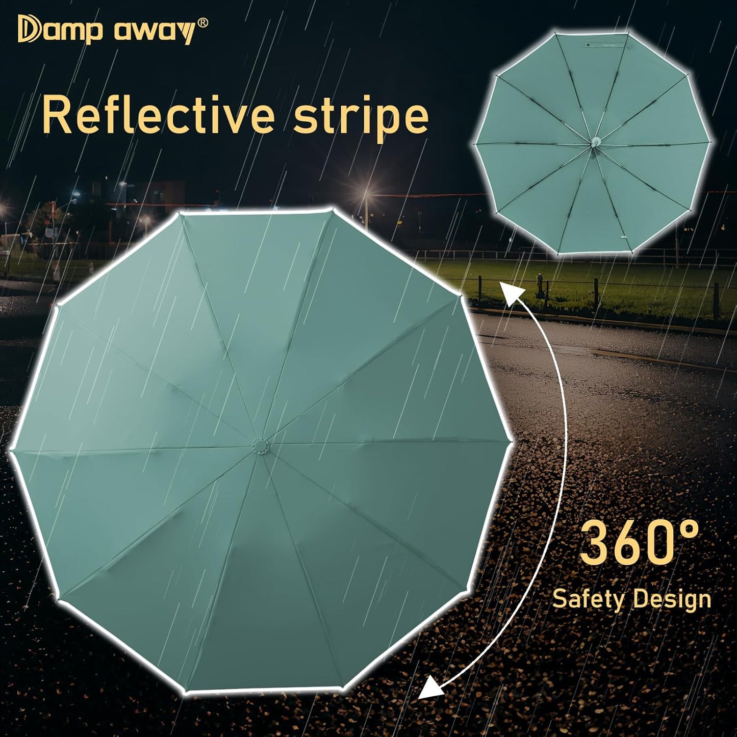 Windproof Travel Umbrella for Rain, Large Portable Reverse Folding Car Umbrella, Inverted Design, Compact Auto Open Close with Durable Waterproof Canopy, Fits Backpack/Women Men, 45.6 Inch