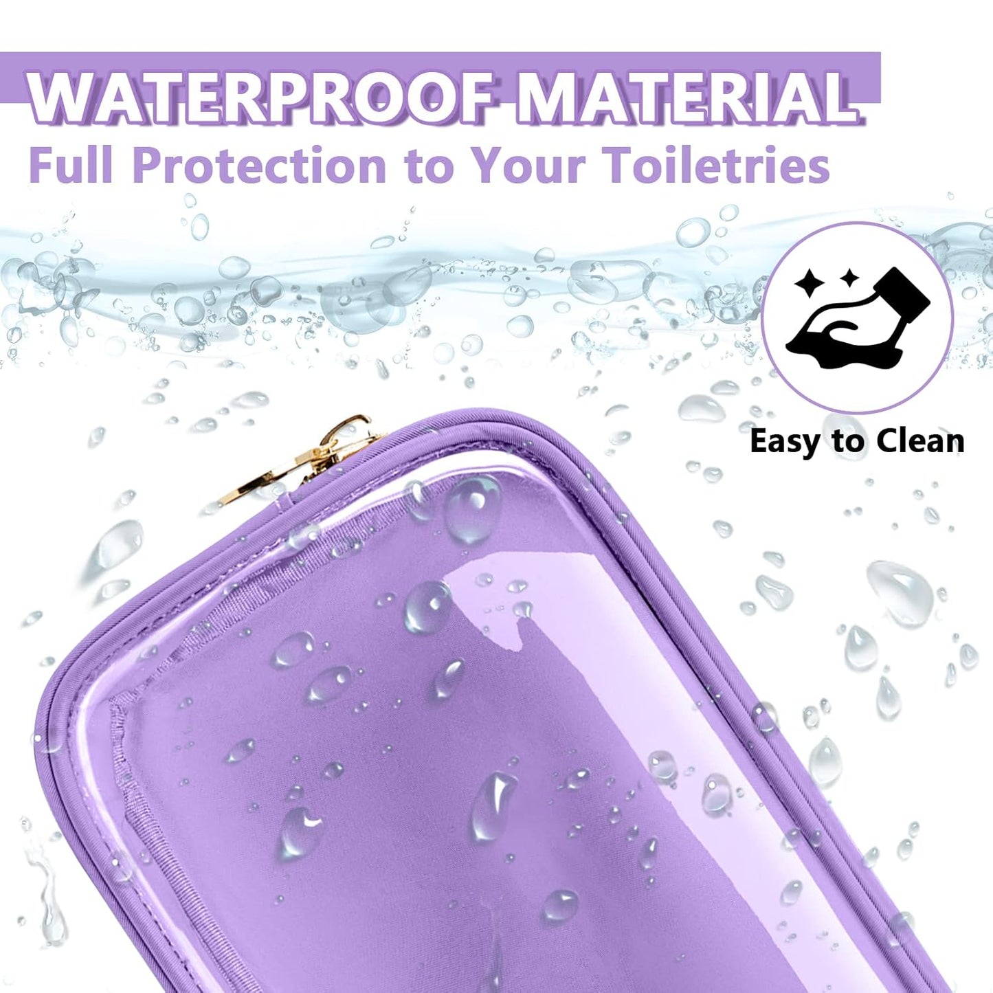 Clear Small Makeup Bag with Zipper, Nylon&PVC Cosmetic Travel Bag Preppy TSA Approved Toiletry Bag for Women Girls, Transparent Waterproof Makeup Pouches Cute Travel Bag for Purse(Small-Purple)