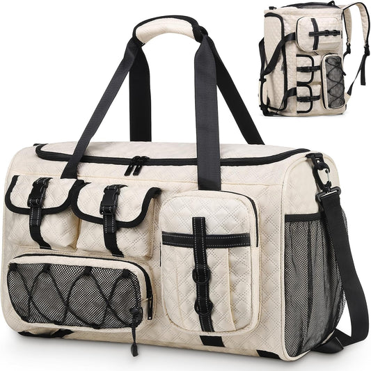 Gym Bag for Men Women, 40L Sport Duffel Bag, Anti-Theft Overnight Backpack W/Shoe Compartment for Fitness Travel, White