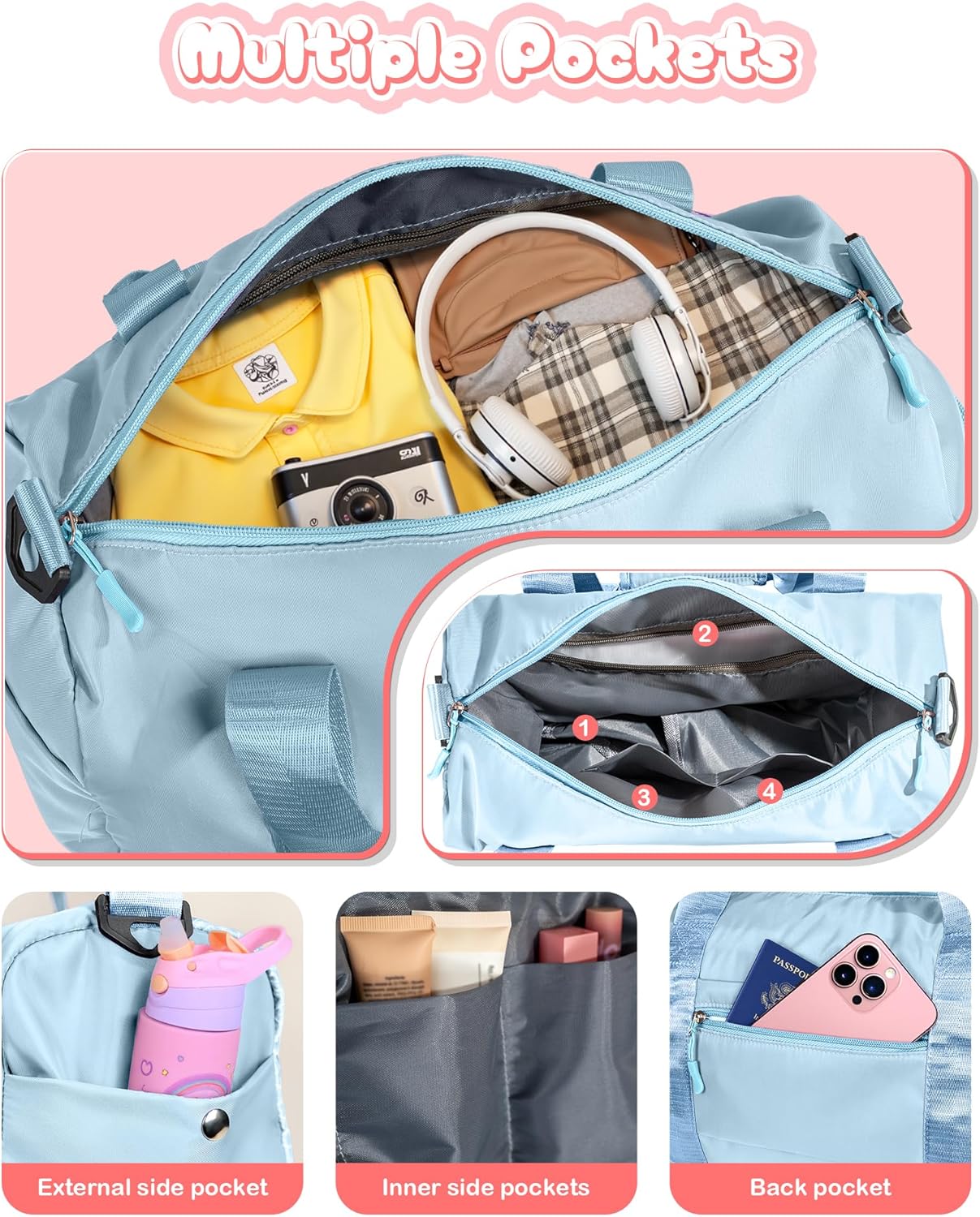 Christmas Gifts for Girls-Girl Gym Bag with Shoe Compartment, Kid Personalized Weekender Overnight Bags, Initial Travel Tote with Makeup Pouch, Gift for 8 Year Old Girl (Letter P)