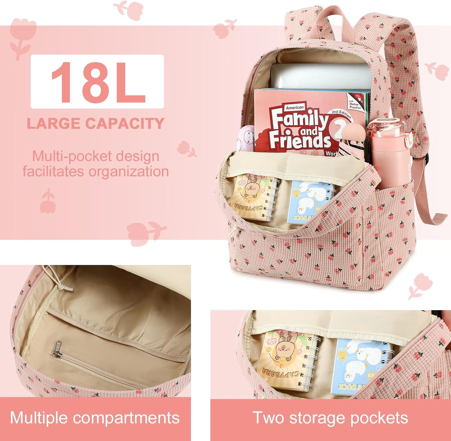 LEDAOU School Backpack Teen Girls Lightweight Bookbag Elementary Middle School Backpacks College Laptop Bag Travel Daypack